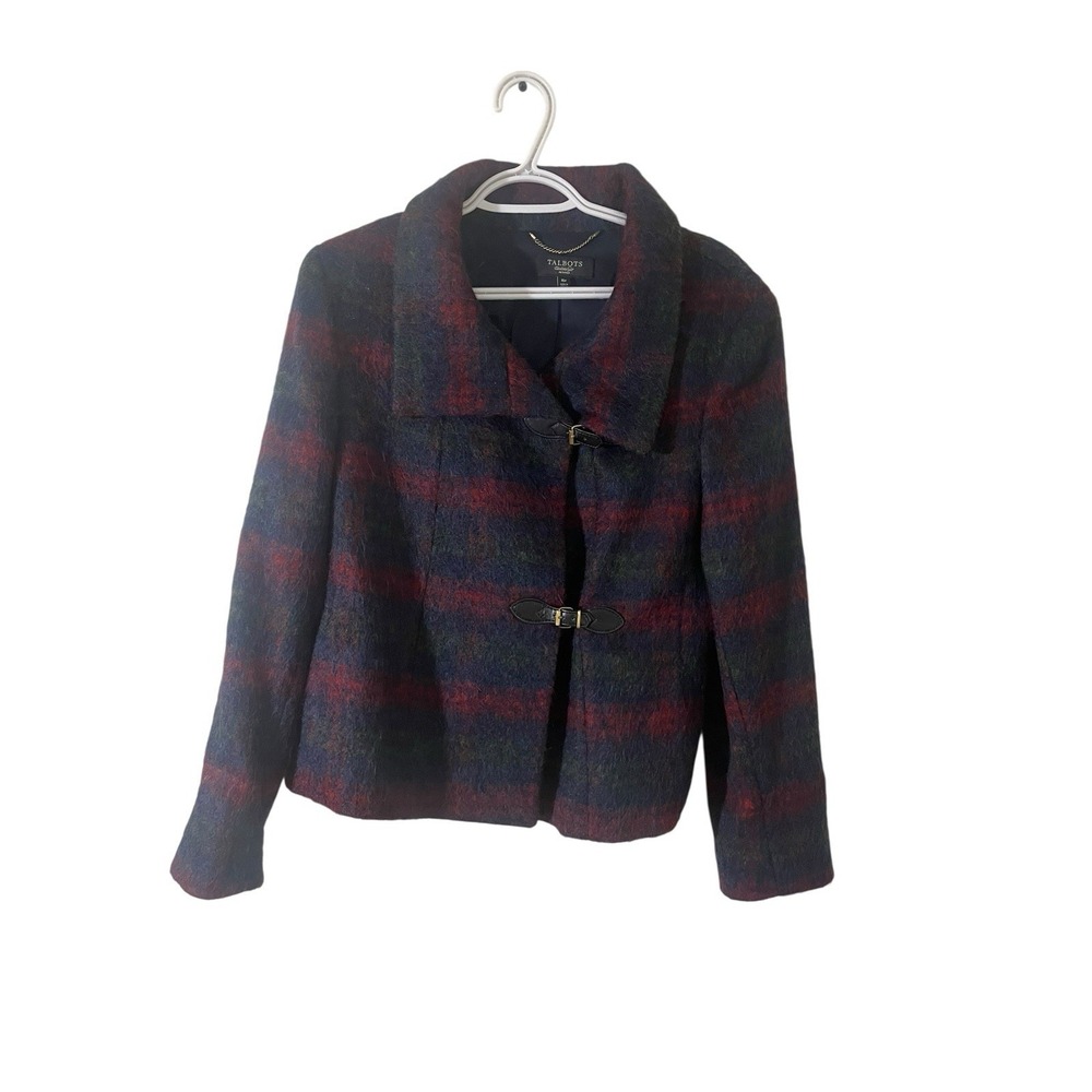 Talbots Plaid Fuzzy Wool Buckle Front Coat Size 16 Petite NEW Old Money Classic